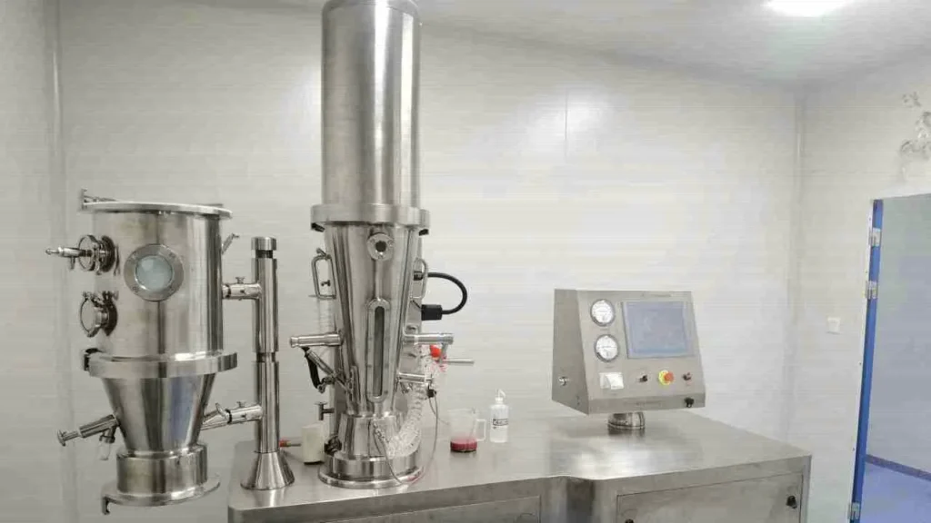 Mini fluid bed machine in pharmaceutical clean room