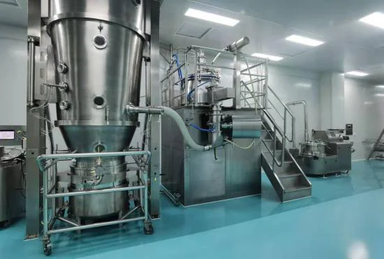 Production fluid bed granulator with column expanded top